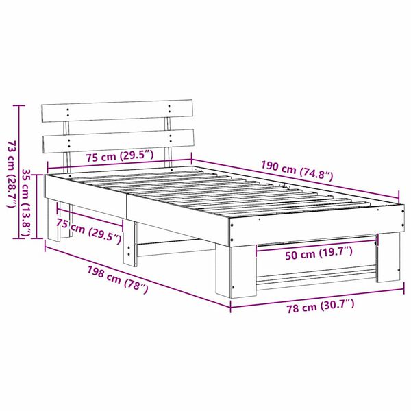 vidaXL Σκελετός Κρεβατιού Λευκό 75 x 190 cm Μασίφ ξύλο πεύκου