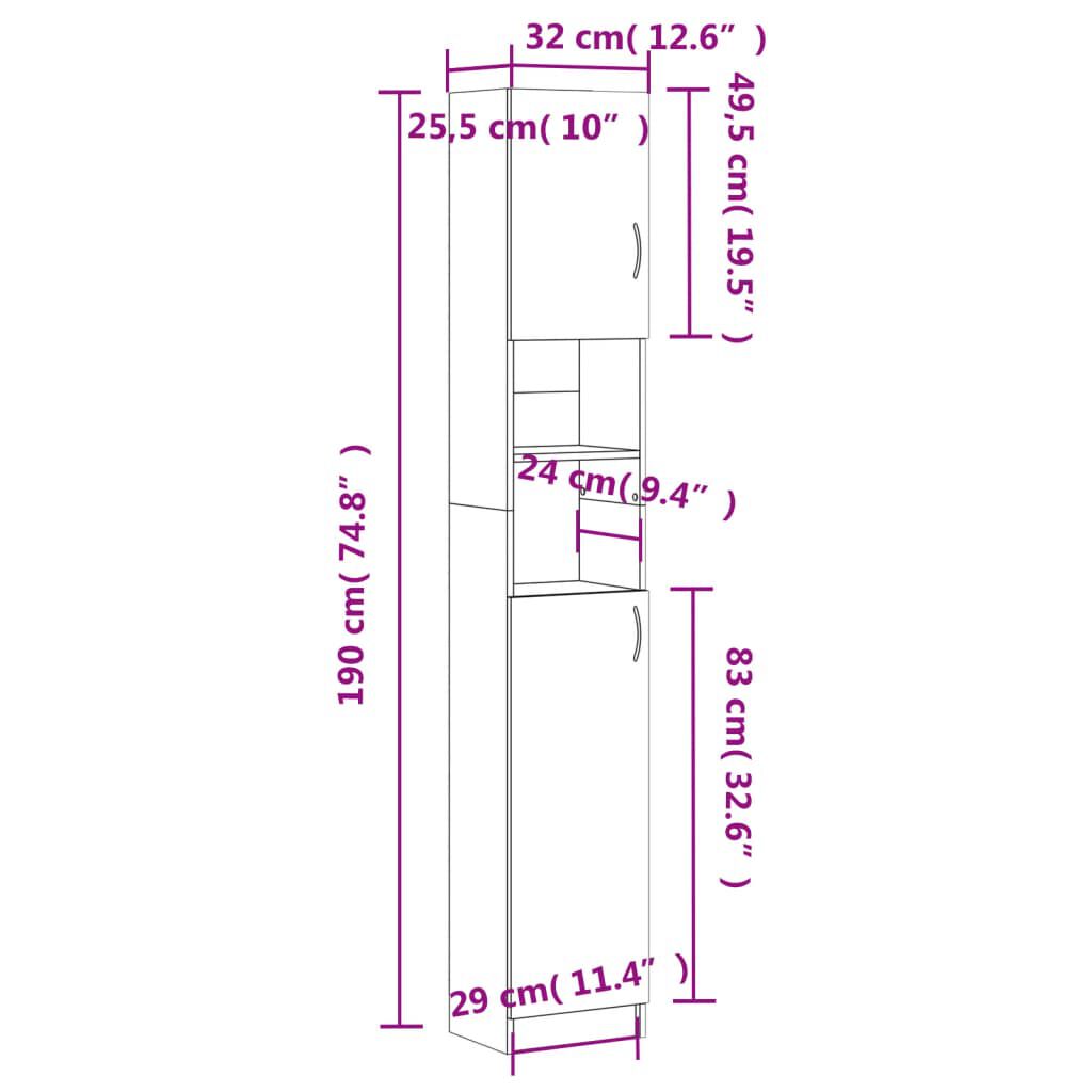 vidaXL Στήλη Μπάνιου Μαύρη 32 x 25,5 x 190 εκ. από Επεξ. Ξύλο