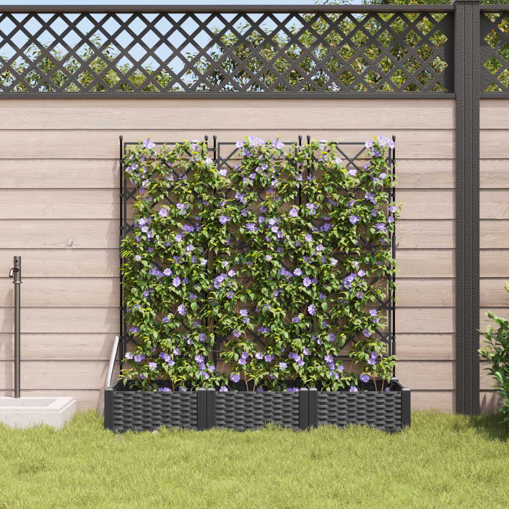 vidaXL Γλάστρα Κήπου με Πλέγμα 3 τεμ Μαύρη 120x40x125.5 εκ.