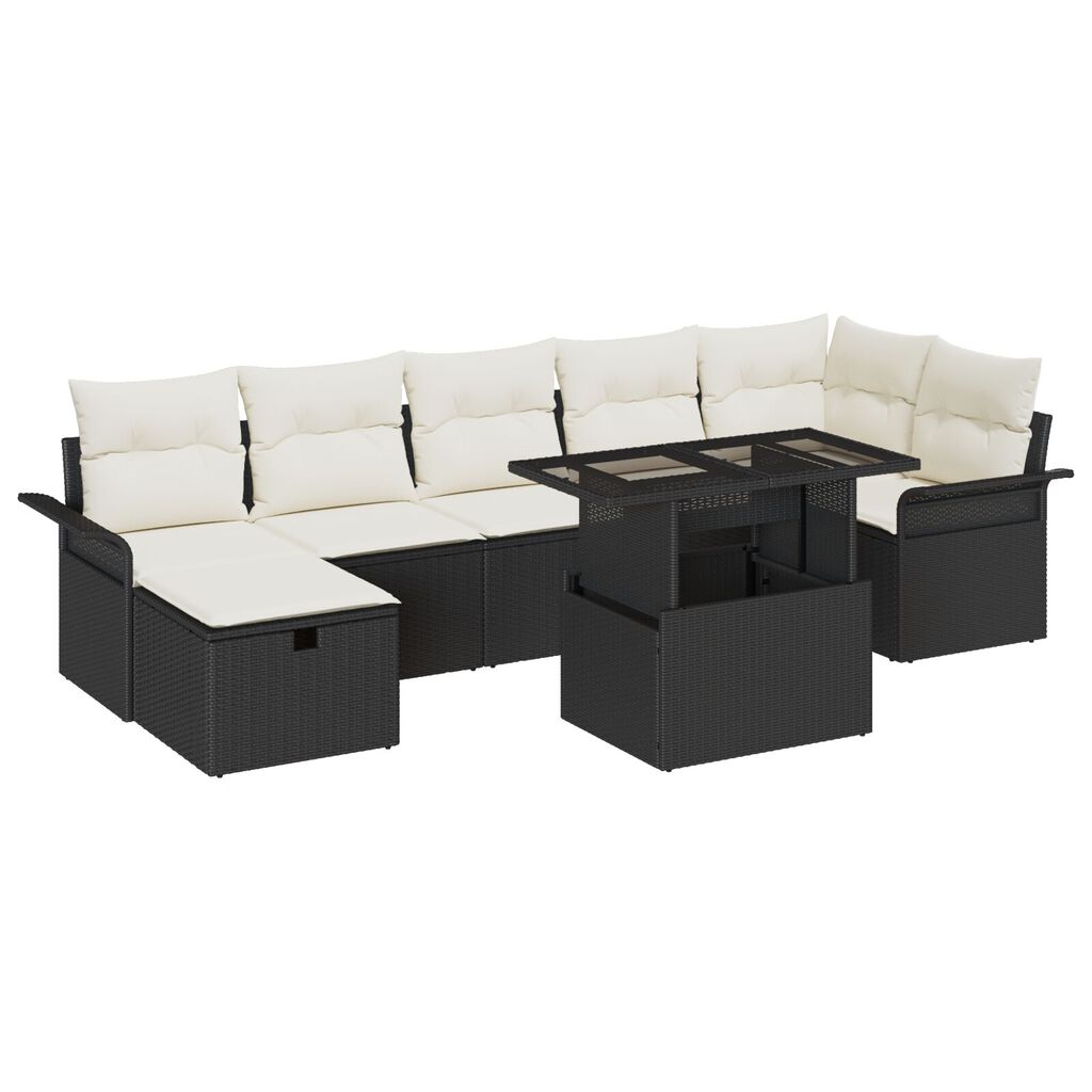 vidaXL Σετ κήπου 8 κομματιών με μαξιλάρια Black Poly Rattan