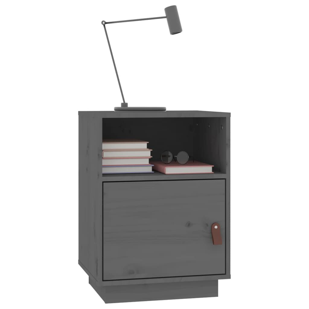 vidaXL Κομοδίνα 2 τεμ. Γκρι 40x34x55 εκ. από Μασίφ Ξύλο Πεύκου