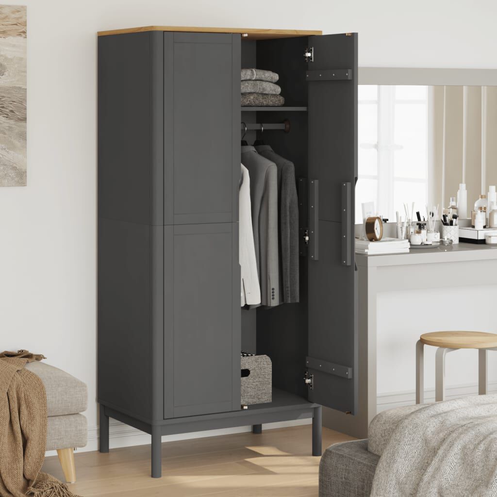 vidaXL Ντουλάπα FLORO Γκρι 77 x 53 x 171 εκ. από Μασίφ Ξύλο Πεύκου