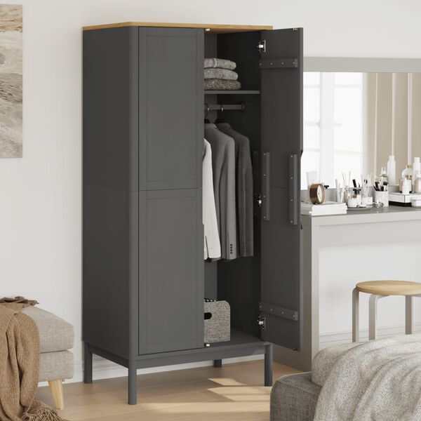 vidaXL Ντουλάπα FLORO Γκρι 77 x 53 x 171 εκ. από Μασίφ Ξύλο Πεύκου