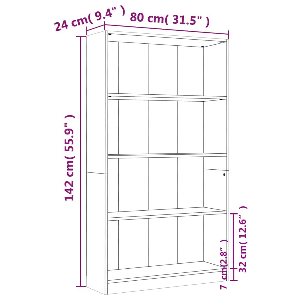 vidaXL Βιβλιοθήκη με 4 Ράφια Γκρι Sonoma 80x24x142 εκ. Επεξεργ. Ξύλο