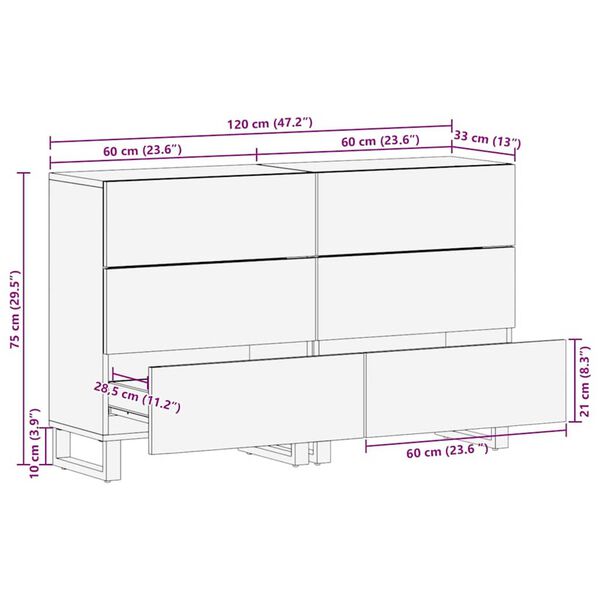 vidaXL Παραδοσιακά Πλευρικά Έπιπλα 2 pcs Καφέ 60 x 33.5 x 75 εκ.