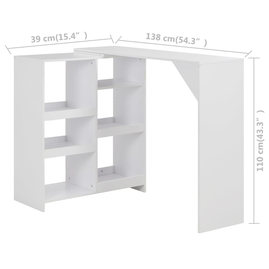 vidaXL Τραπέζι Μπαρ με Κινητό Ράφι Λευκό 138 x 39 x 110 εκ.