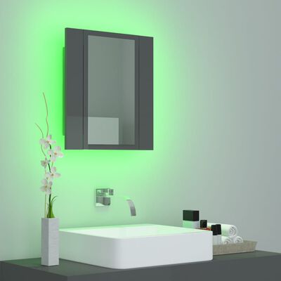 vidaXL Ντουλάπι Μπάνιου με Καθρέφτη & LED Γυαλιστερό Γκρι Ακρυλικός