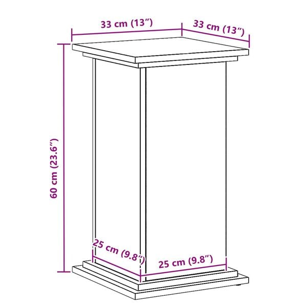 vidaXL Βάση φυτών Μαύρη δρυς 33 x 33 x 60 εκ Επεξεργασμένο ξύλο
