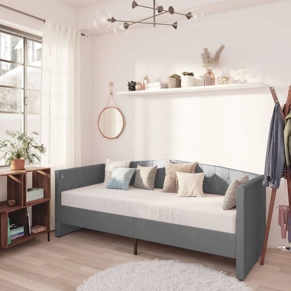 vidaXL Καναπές Κρεβάτι με Στρώμα & USB Αν. Γκρι 90x200 εκ. Βελούδινος