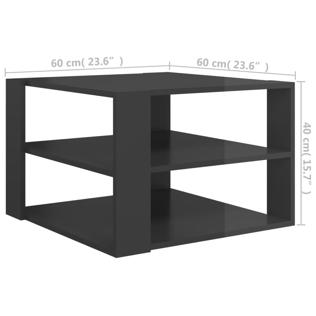 vidaXL Τραπεζάκι Σαλονιού Γυαλιστερό Γκρι 60 x 60 x 40 εκ. Μοριοσανίδα