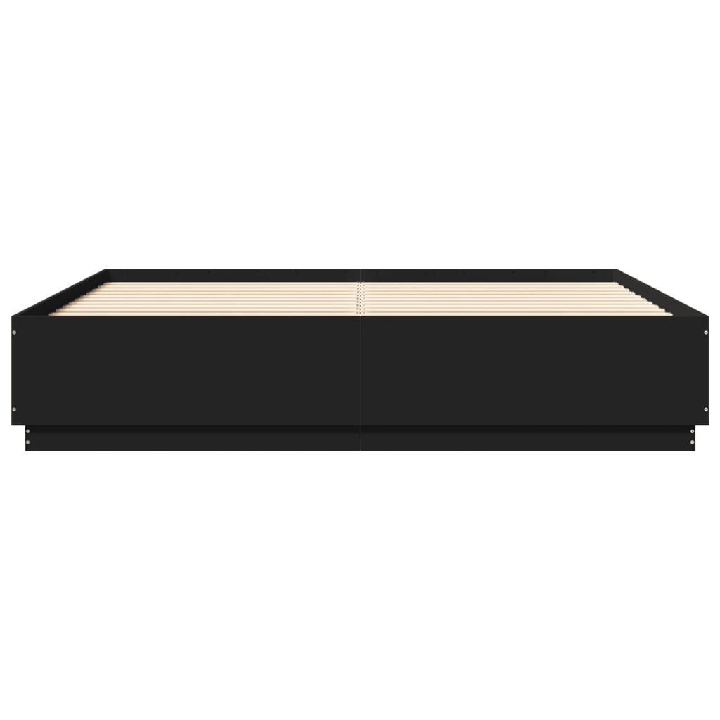 vidaXL Πλαίσιο Κρεβατιού με LED Μαύρο 180 x 200 εκ. Επεξ. Ξύλο