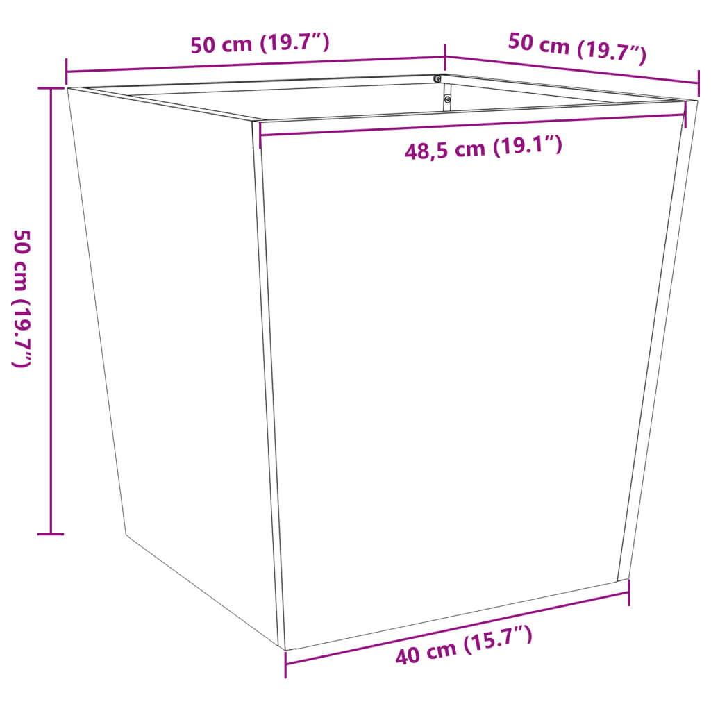 vidaXL Ζαρντινιέρα Κήπου 50x50x50 εκ Ατσάλι Σκληρυθέν στον Αέρα