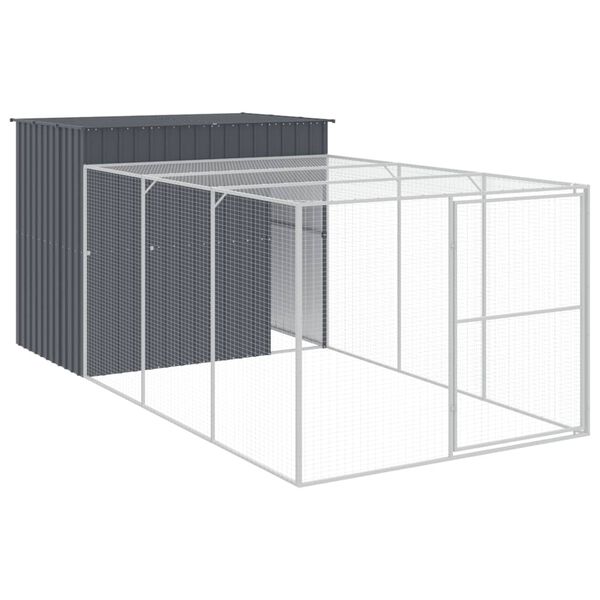 vidaXL Σπιτάκι Σκύλου με Αυλή Ανθρακί 214x457x181 εκ. Γαλβαν. Χάλυβας