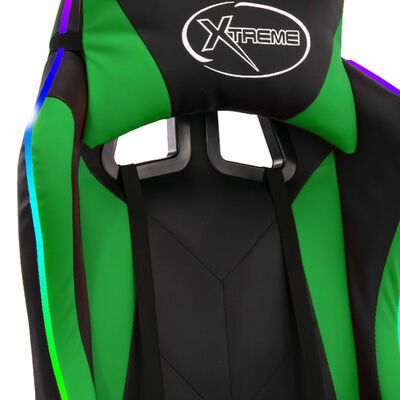 vidaXL Καρέκλα Racing με Φωτισμό RGB LED Πράσινο/Μαύρο Συνθετικό Δέρμα