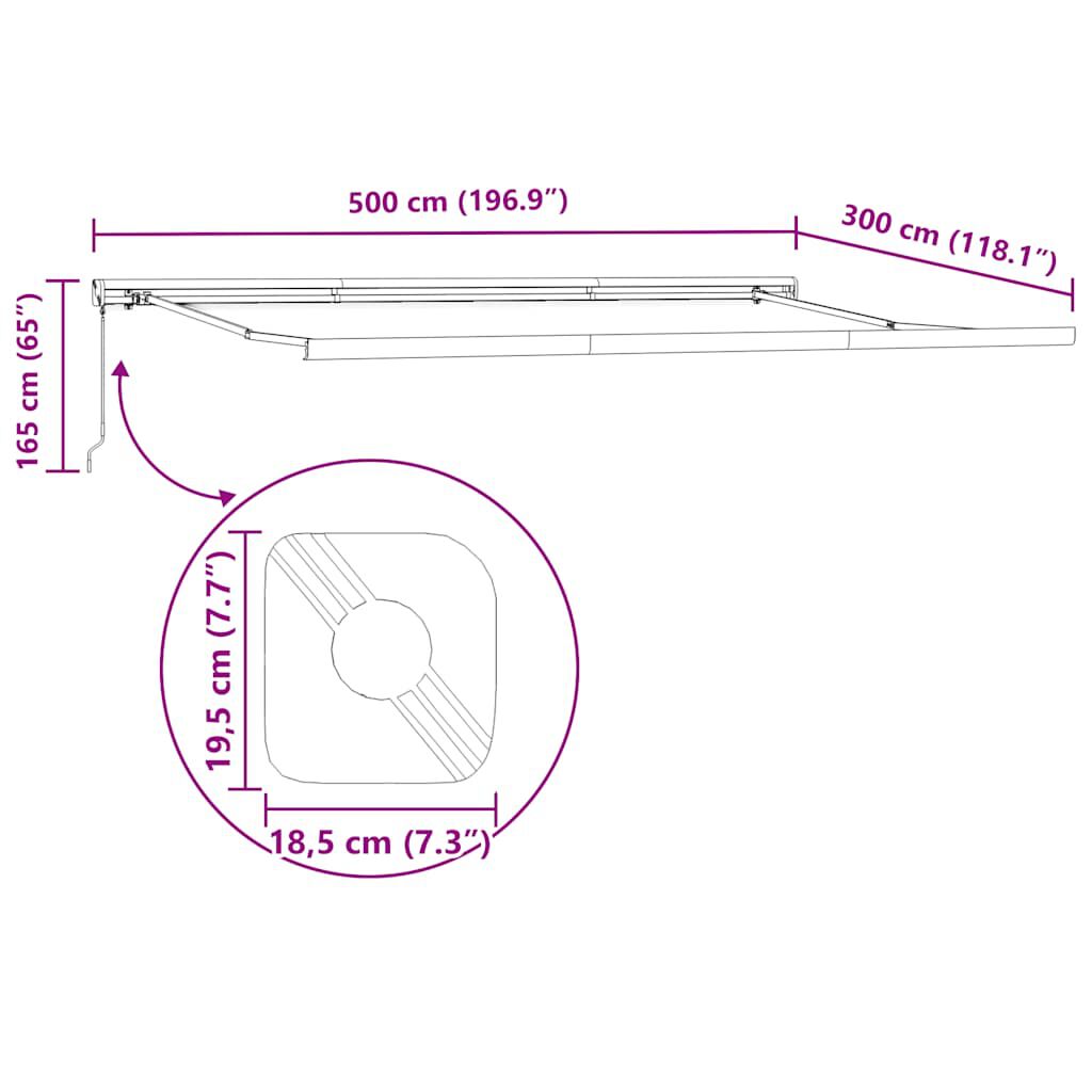 vidaXL Τέντα Πτυσσόμενη Χειροκίνητη Καφέ 500x300 εκ.