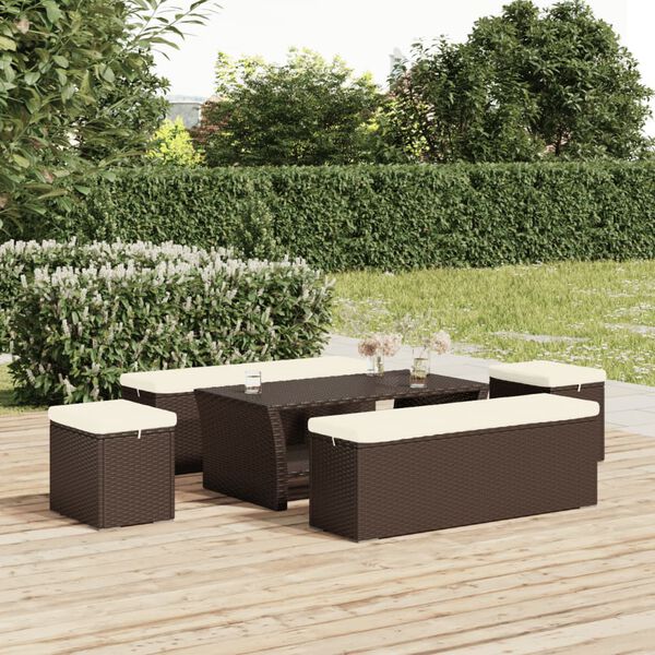 vidaXL Σκαμπό με Μαξιλάρι Καφέ 110 x 30 x 40 εκ. από Συνθετικό Ρατάν
