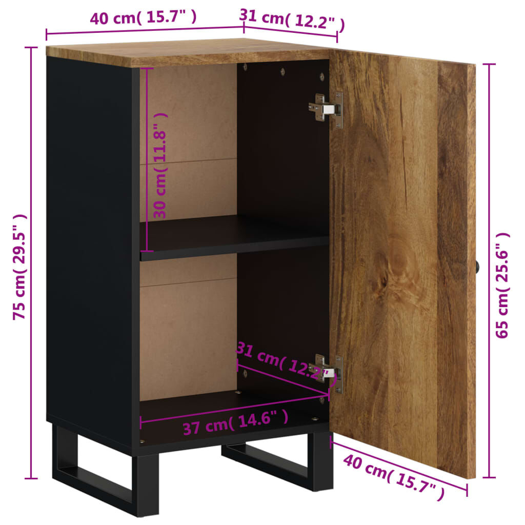 vidaXL Ντουλάπι με Πόρτα 40 x 31 x 75 εκ. από Μασίφ Ξύλο Μάνγκο