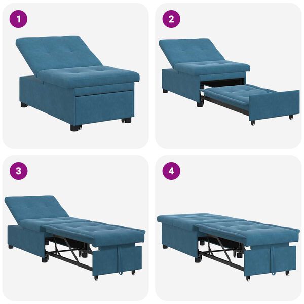 vidaXL Καναπές Κρεβάτι 3-in-1 Pull-Out Σχεδιασμός Μπλε Βελούδο