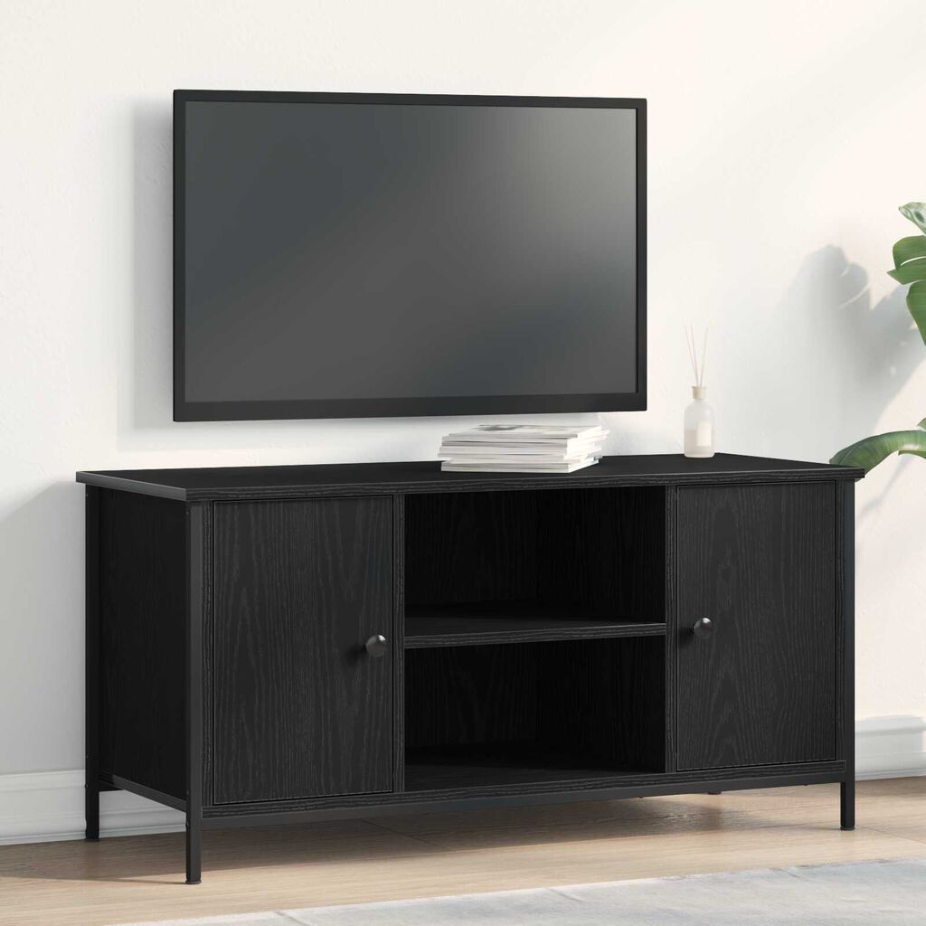 vidaXL Ράφι Τηλεόρασης Μαύρο Δρύινο 100x40x50 εκ. Κατασκευασμένο από Ξύλο και Χάλυβα