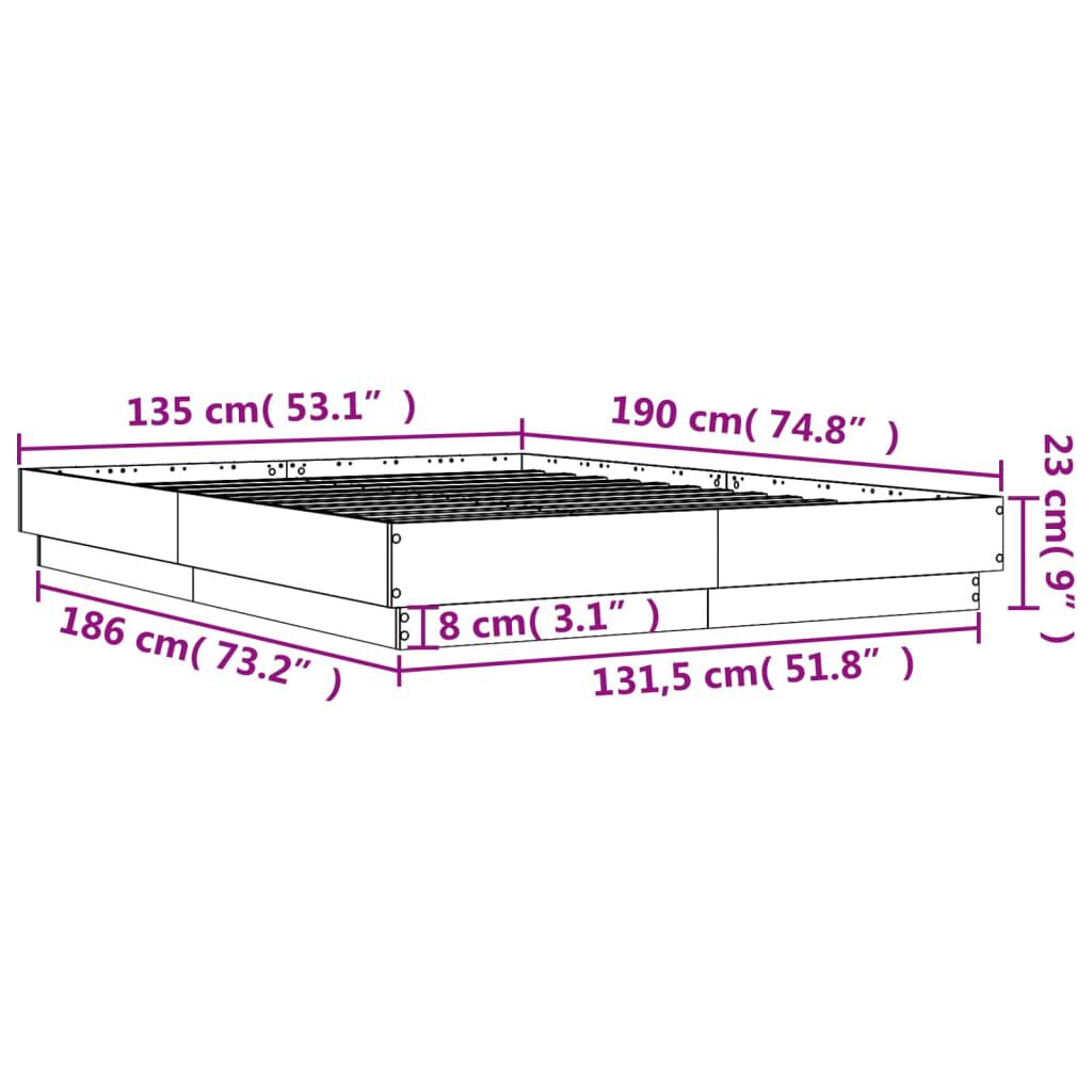 vidaXL Πλαίσιο Κρεβατιού με LED Γκρι Σκυροδέματος 135x190 εκ.