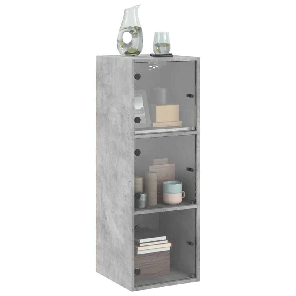 vidaXL Ντουλάπι Τοίχου Γκρι Σκυροδ. 35x37x100εκ. με Γυάλινες Πόρτες