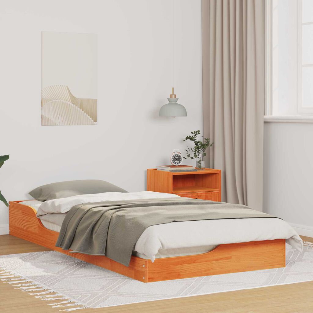vidaXL Κρεβάτι δαπέδου Καφέ κεριού 80 x 200 cm Συμπαγές ξύλο πεύκου