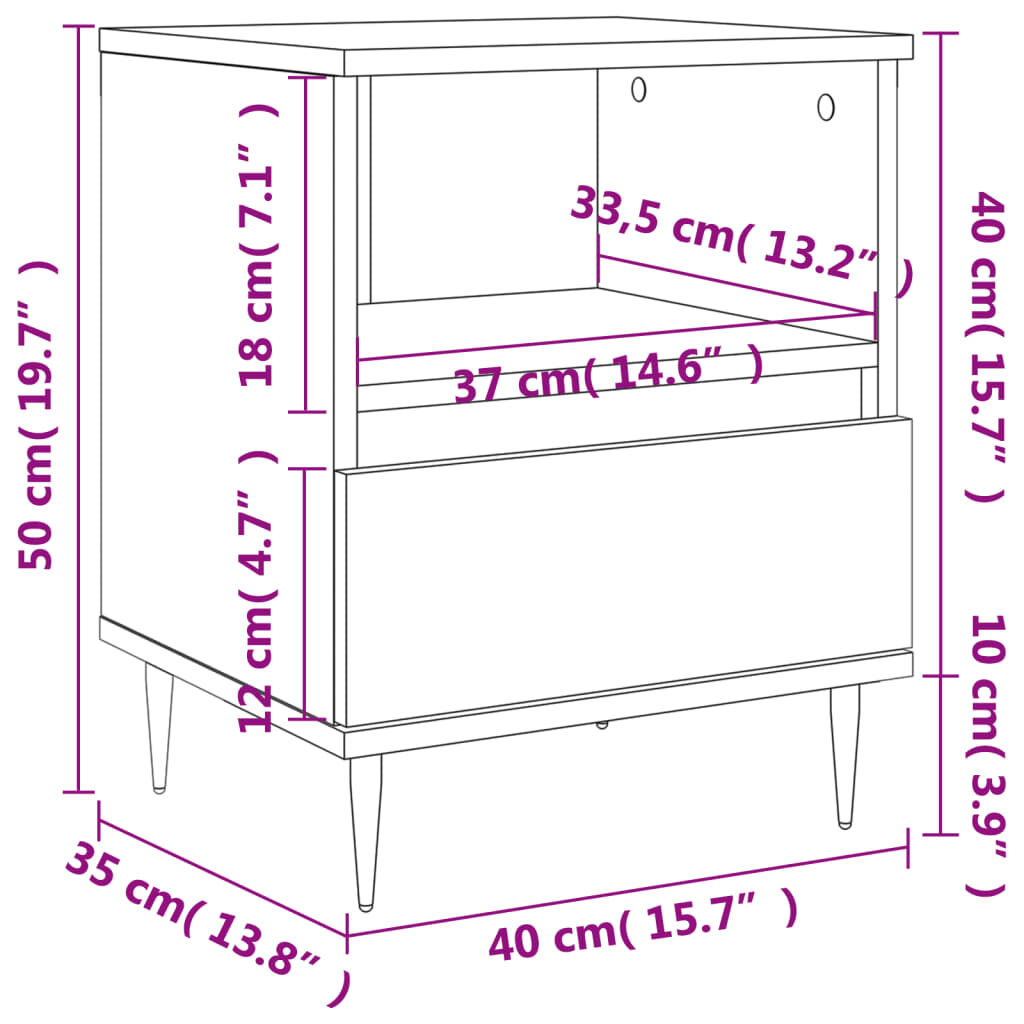 vidaXL Κομοδίνα 2 τεμ. Γκρι Sonoma 40 x 35 x 50 εκ. από Επεξεργ. Ξύλο