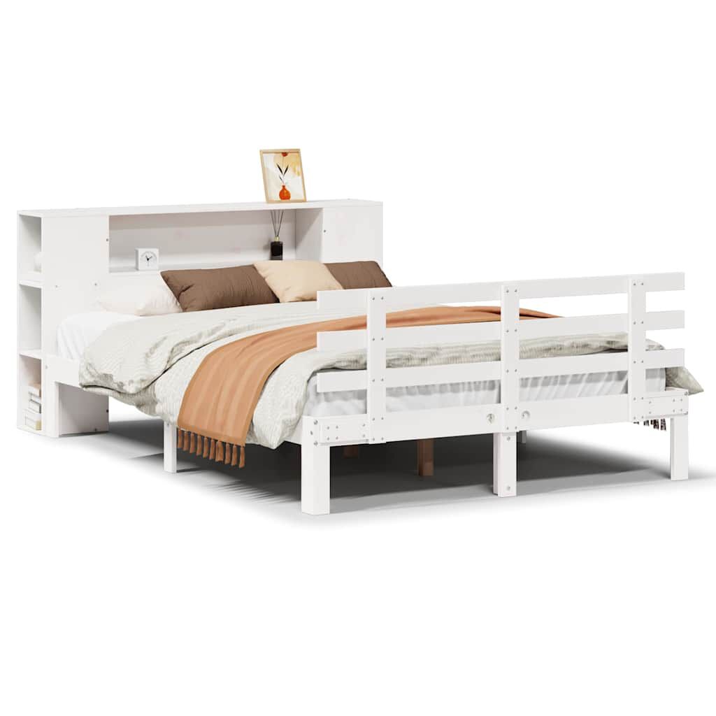 vidaXL Κρεβάτι Βιβλιοθήκη Χωρίς Στρώμα Λευκό 135x190 εκ Μασίφ Πεύκο