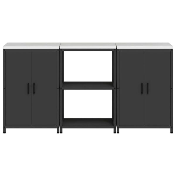 vidaXL Σετ Αποθήκευσης Κουζίνας με ράφι 3 pcs Μαύρο 180 x 50 x 92 εκ.