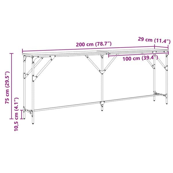 vidaXL Τραπέζι κονσόλας Παλιό Ξύλο 200 x 29 x 75 cm