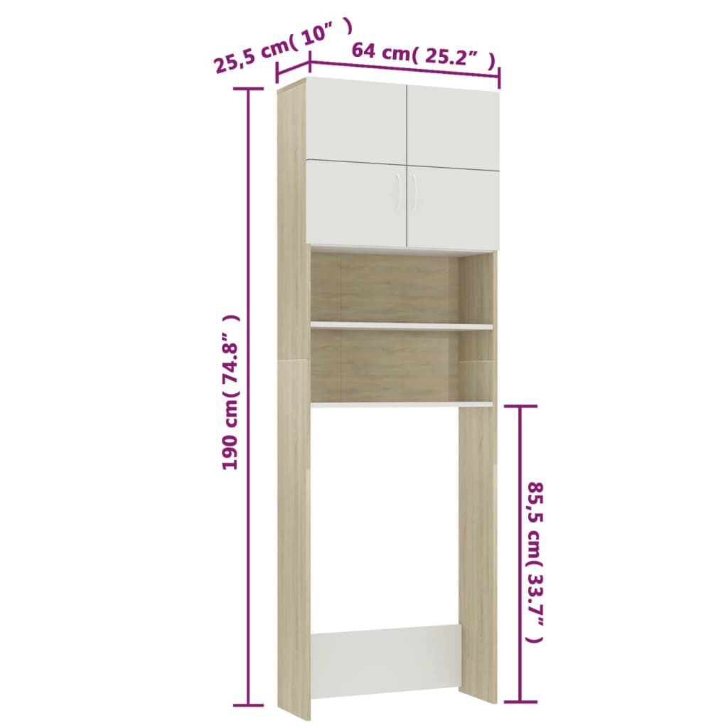 vidaXL Ντουλάπι Πλυντηρ. Λευκό και Sonoma Δρυς 64 x 25,5 x 190 εκ.