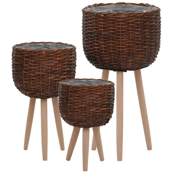 vidaXL Γλάστρες 3 τεμ. από Wicker με Επένδυση Πολυαιθυλενίου