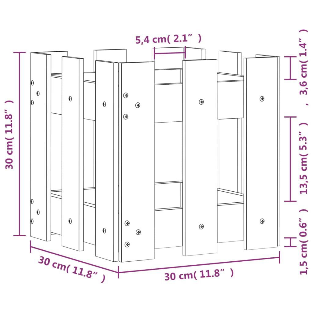 vidaXL Ζαρντινιέρα με Σχέδιο Φράχτη 30 x 30 x 30 εκ. Μασίφ Ξύλο Πεύκου