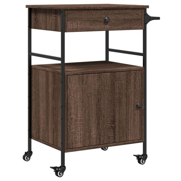 vidaXL Τρόλεϊ Κουζίνας Καφέ Δρυς 56x43x89,5 εκ. από Επεξεργασμένο Ξύλο