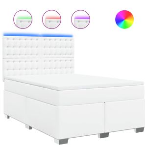 vidaXL Κρεβάτι Boxspring με Στρώμα Λευκό 140x190εκ.από Συνθετικό Δέρμα