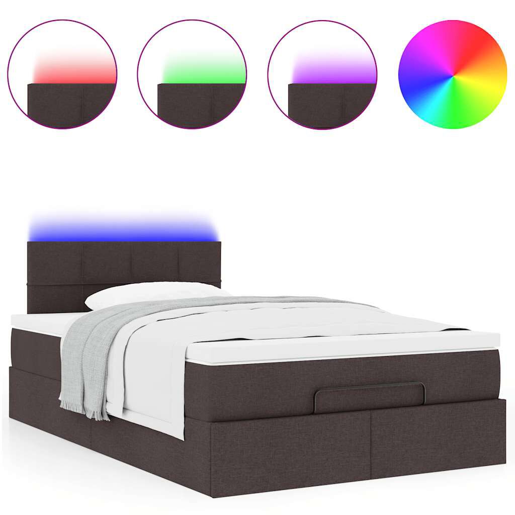vidaXL Οθωμανικό κρεβάτι με στρώμα & LEDs Σκούρο καφέ 120x200cm Ύφασμα