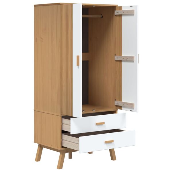 vidaXL Ντουλάπα OLDEN Λευκό & Καφέ 76,5x53x172 εκ. Μασίφ Ξύλο Πεύκου