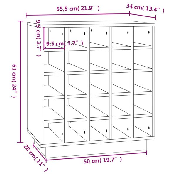 vidaXL Κάβα Κρασιών Λευκή 55,5 x 34 x 61 εκ. από Μασίφ Ξύλο Πεύκου
