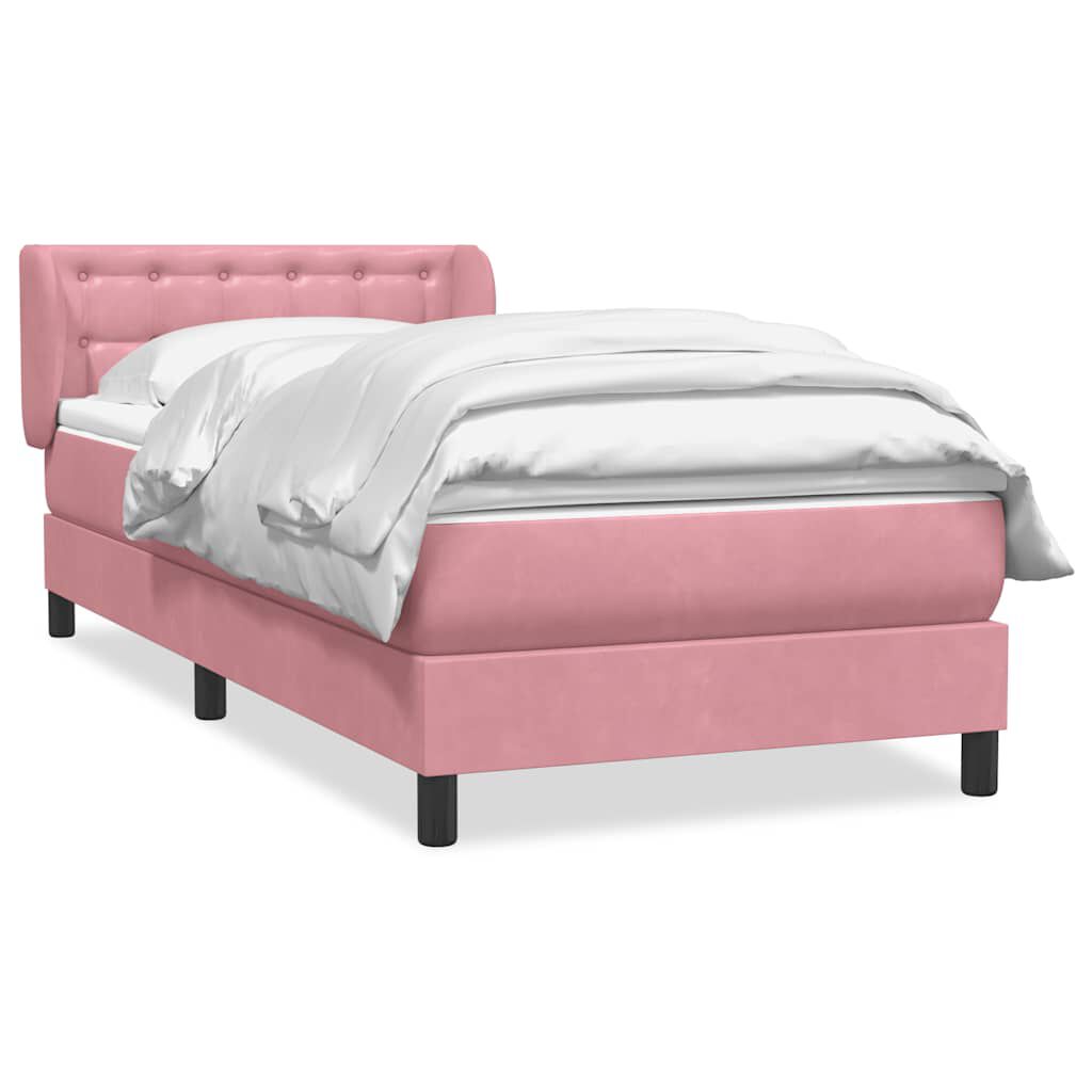 vidaXL Κρεβάτι Boxspring με Στρώμα Ροζ 90x220 εκ. Βελούδινο