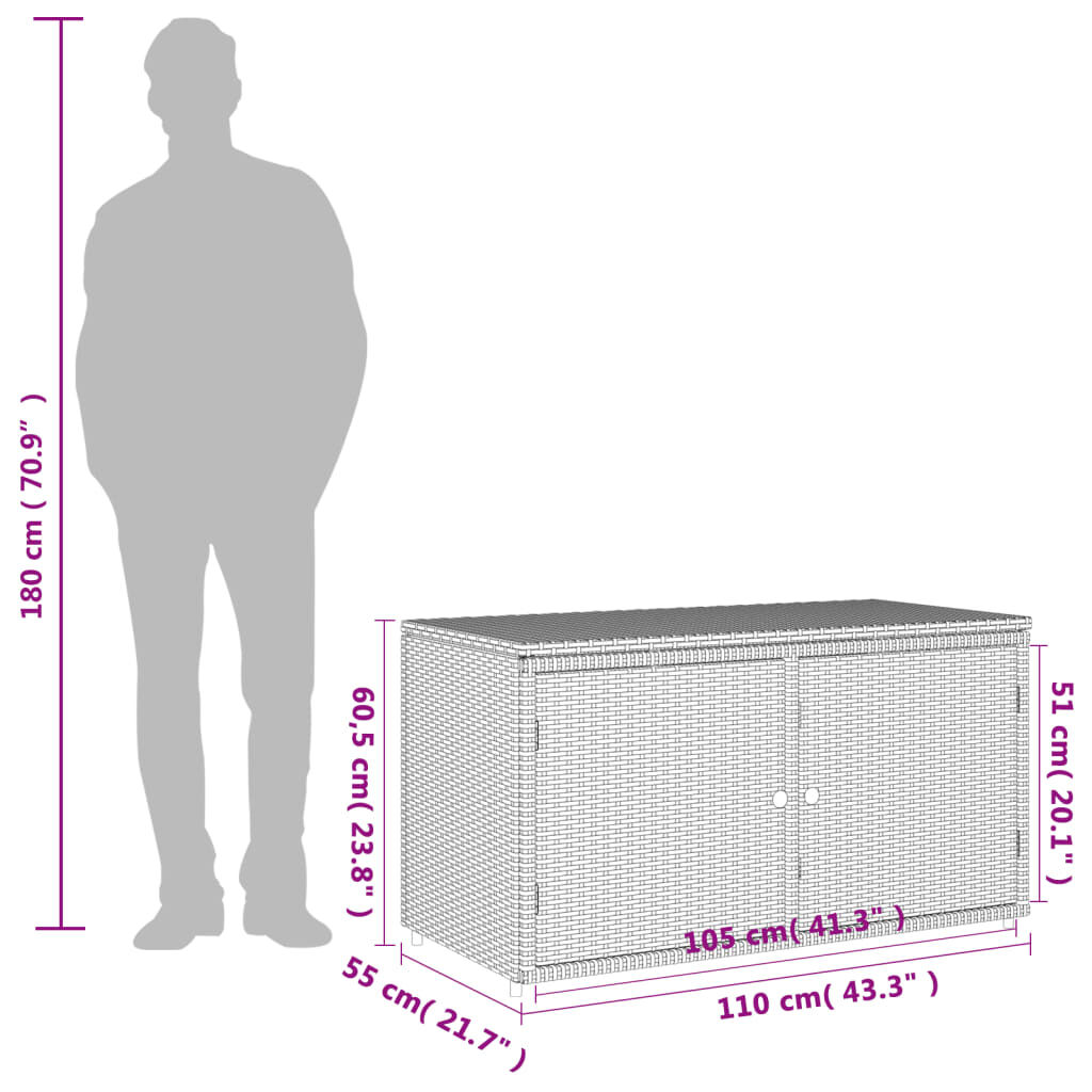 vidaXL Ντουλάπι Αποθήκευσης Κήπου Καφέ 110x55x60,5 εκ. Συνθετικό Ρατάν