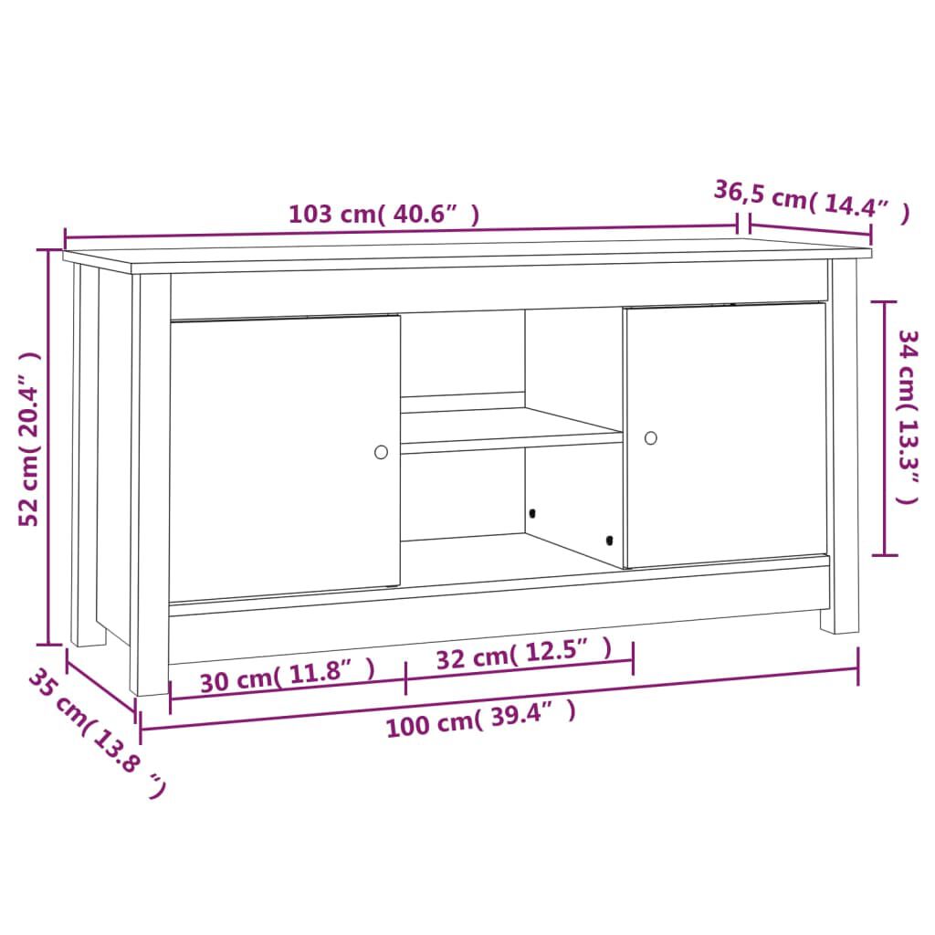 vidaXL Έπιπλο Τηλεόρασης 103 x 36,5 x 52 εκ. από Μασίφ Ξύλο Πεύκου