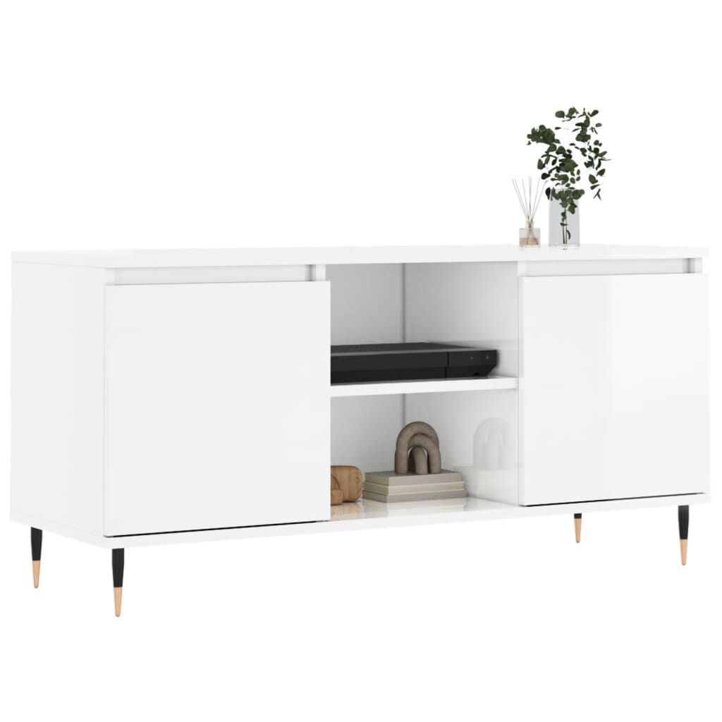 vidaXL Έπιπλο Τηλεόρασης Γυαλ. Λευκό 104 x 35 x 50 εκ. Επεξεργ. Ξύλο