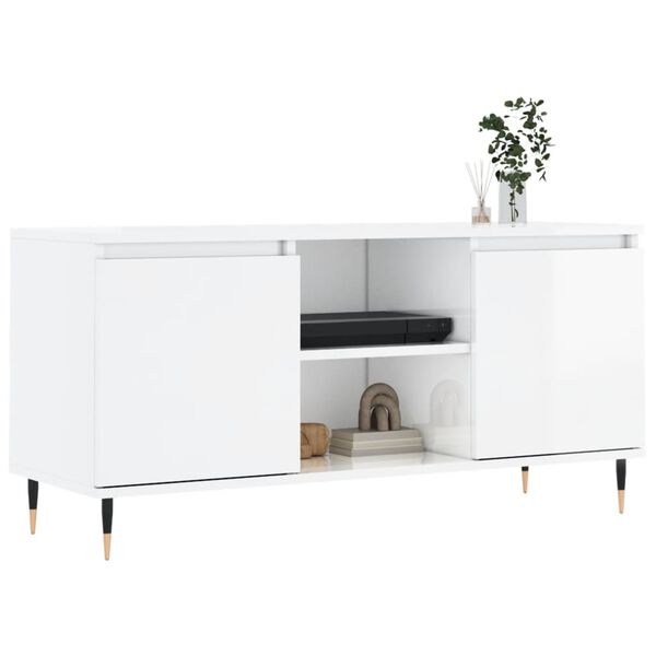vidaXL Έπιπλο Τηλεόρασης Γυαλ. Λευκό 104 x 35 x 50 εκ. Επεξεργ. Ξύλο