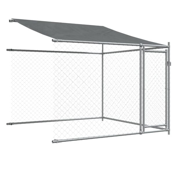 vidaXL Κλουβί Σκύλου με Οροφή και Πόρτες Γκρι 6x2x2 μ. Γαλβ. Χάλυβας