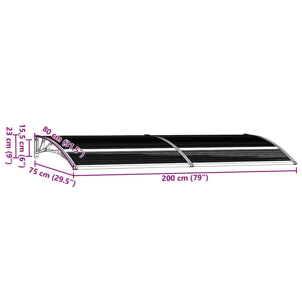 vidaXL Στέγαστρο Πόρτας Μαύρο 200 x 75 εκ. Πολυανθρακικό