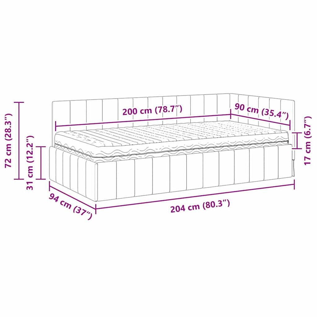 vidaXL Κρεβάτι Γωνίας με στρώμα με κεφαλάρι Ροζ 90 x 200 cm Βελούδο