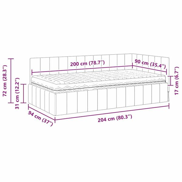 vidaXL Κρεβάτι Γωνίας με στρώμα με κεφαλάρι Ροζ 90 x 200 cm Βελούδο