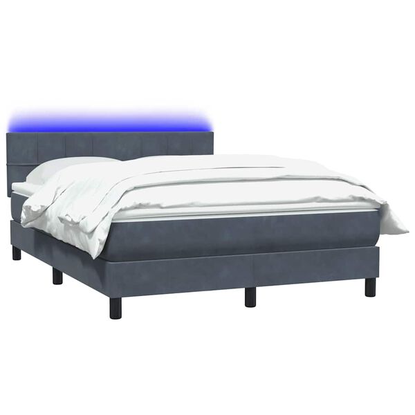 vidaXL Κρεβάτι Boxspring με Στρώμα & LED Σκούρο Γκρι 140x210 εκ. Βελούδινο