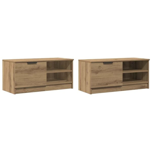 vidaXL &Sigma;&epsilon;&tau; &nu;&tau;&omicron;&upsilon;&lambda;ά&pi;&iota; &tau;&eta;&lambda;&epsilon;ό&rho;&alpha;&sigma;&eta;&sigmaf; 2 &tau;&epsilon;&mu;&alpha;&chi;ί&omega;&nu; Artisan Oak 80x35x36,5 cm