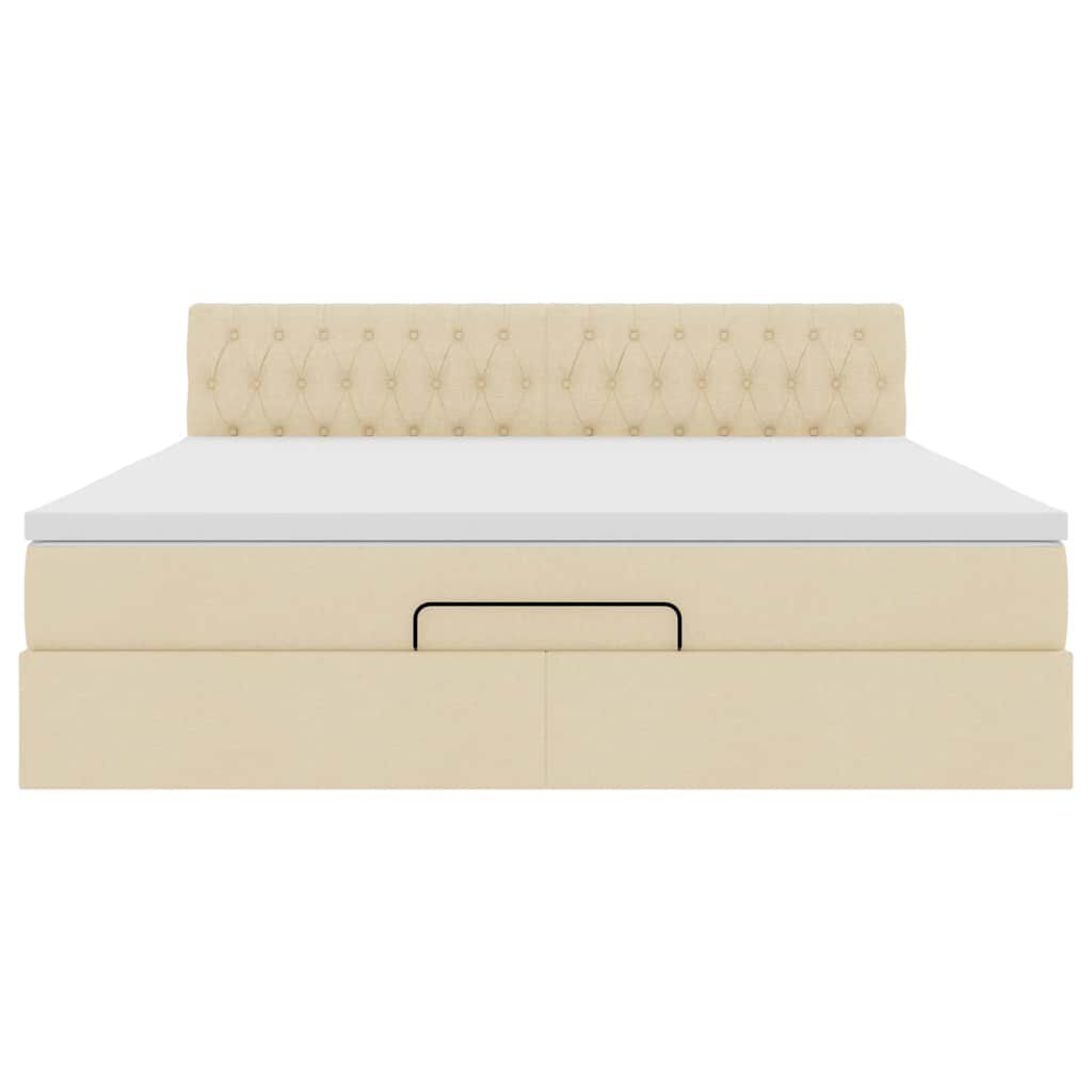 vidaXL Οθωμανικό Κρεβάτι με Στρώμα Κρέμα 160x200cm Ύφασμα